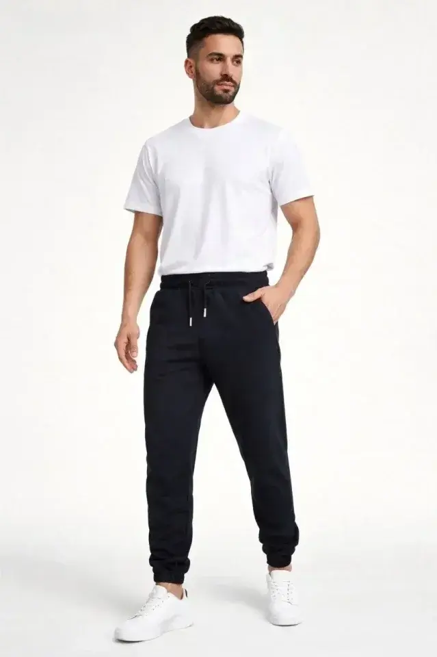 Erkek Jogger Eşofman Altı Rahat Kalıp, Cepli, Lastikli Paça, Günlük Spor Pantolon - Siyah