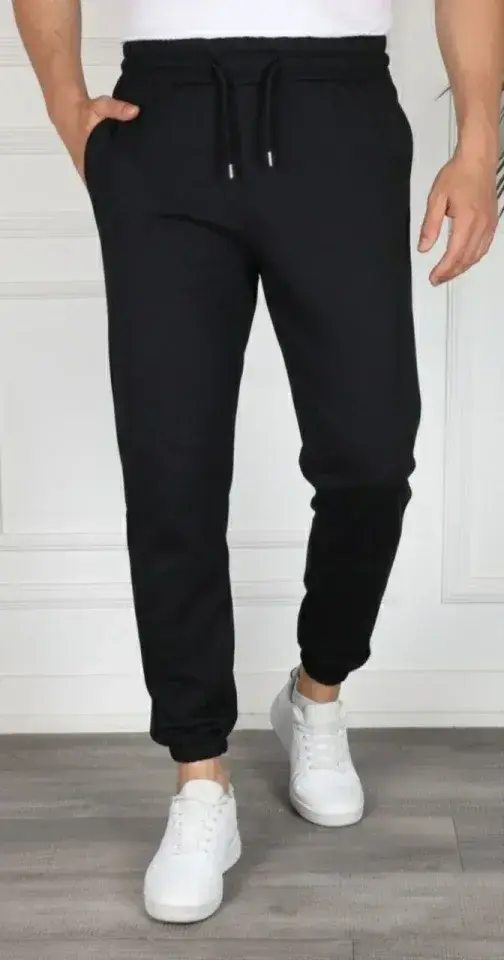 Erkek Jogger Eşofman Altı Rahat Kalıp, Cepli, Lastikli Paça, Günlük Spor Pantolon - Siyah