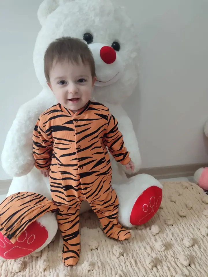 3-6-9-12 Ay Pooh Desenli Zebra Çizgili Şapkalı Sweatli 3lü Kız Erkek Bebek Tulumu(sarı)