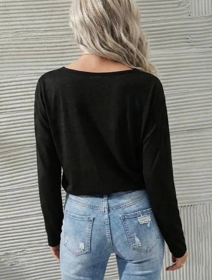 Kadın Uzun Kollu Geniş Yuvarlak Yaka Dantelli Viskon Iki Iplik Bluz