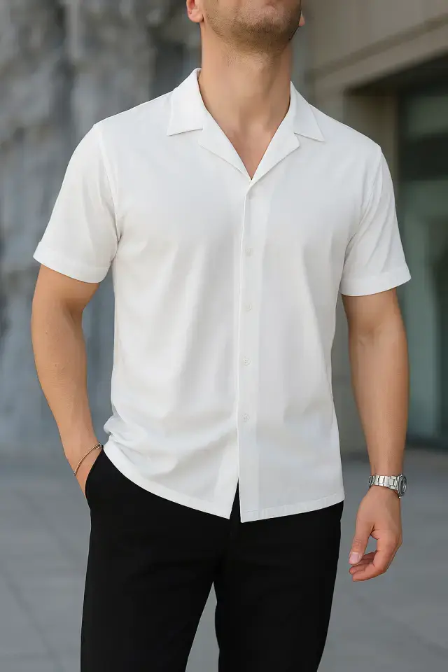 İki İplik Kumaş  Gömlek - Beyaz