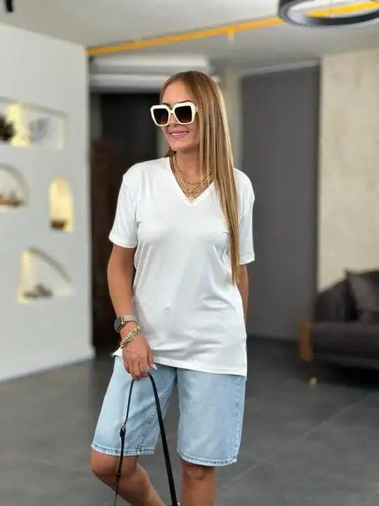 Kadın Kısa Kollu V Yaka Bluz