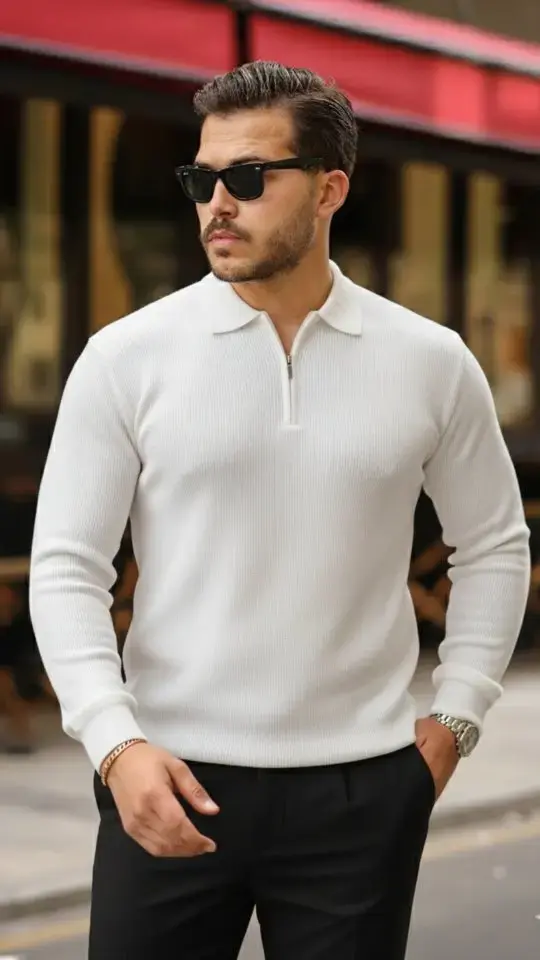 Erkek Selanik örme Yakalı Uzun Kollu Triko