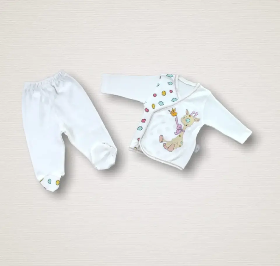 Love Zürafa Nakışlı %100 Cotton Antibakteriyel 10lu Zıbın Takımı Hastane Çıkışı