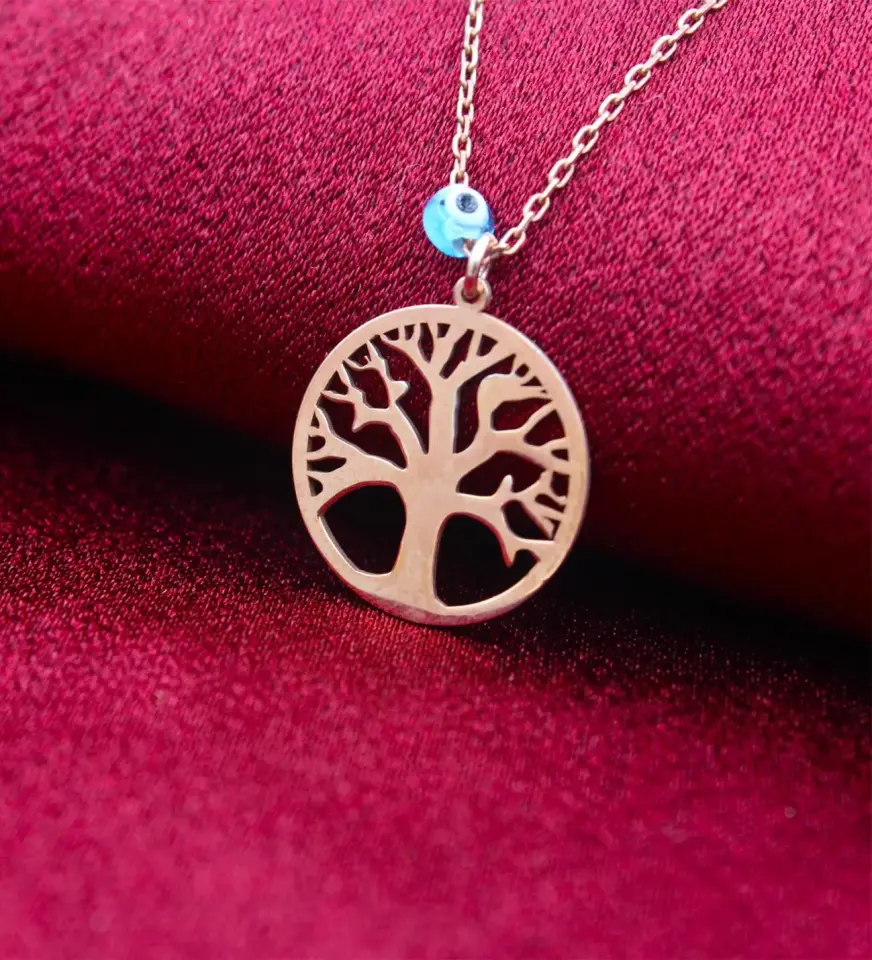 14K Altın Kaplama / Gümüş Hayat Ağacı Kolye – Nazar Boncuklu