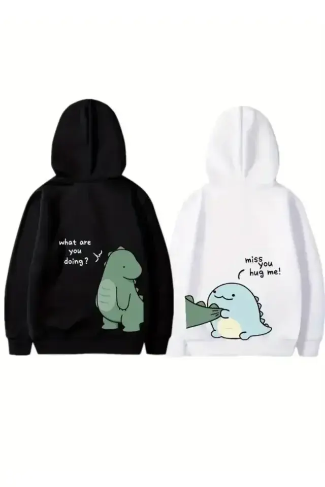 Sevgililer Günü Özel Unisex Kapüşonlu Baskılı Oversize Sweatshirt - Siyah