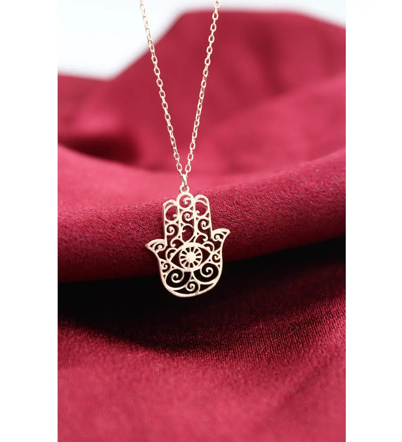 14K Altın Kaplama / Gümüş Hamsa El Kolye