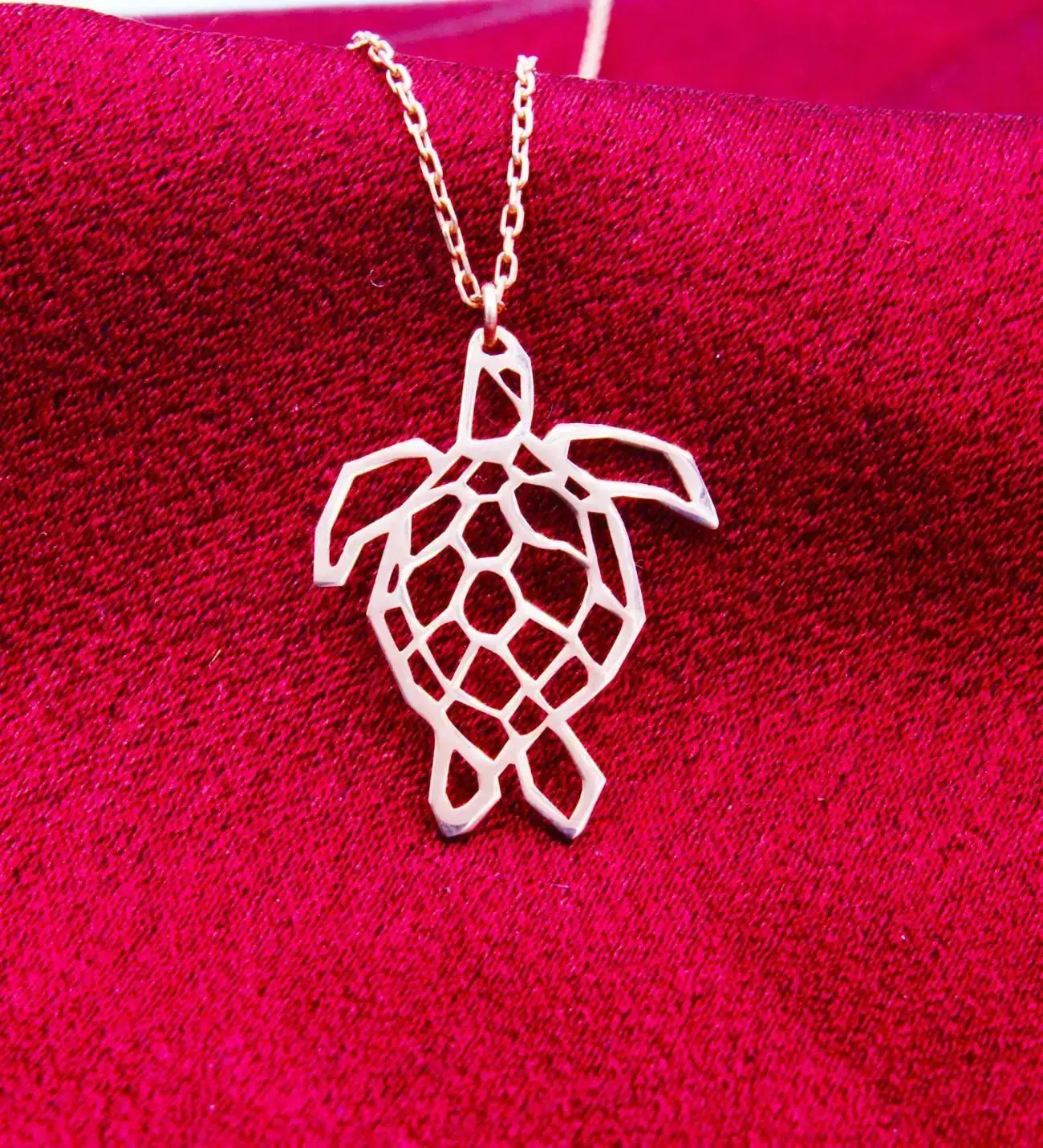 14K Altın Kaplama / Gümüş Geometrik Kaplumbağa Kolye