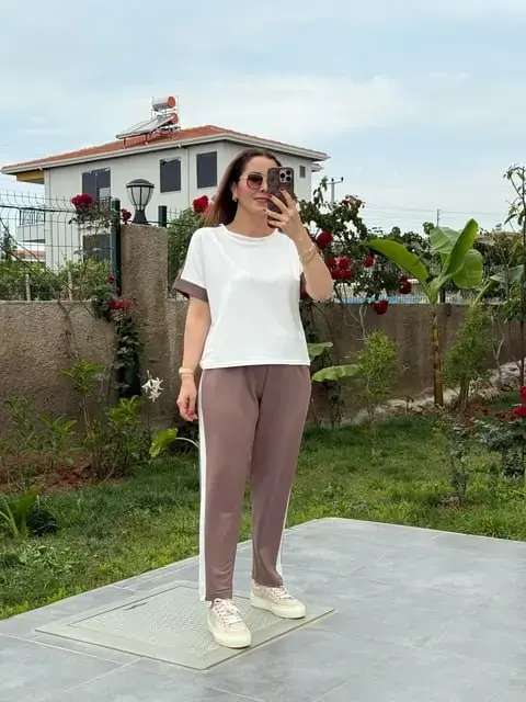 Kadın Modal Dokulu Kumaş Yanı şeritli Takım