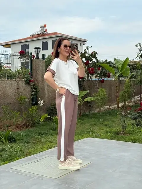 Kadın Modal Dokulu Kumaş Yanı şeritli Takım