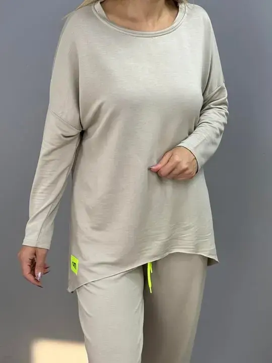 Kadın Iki Iplik Viskon Pamuk Kumaş Arma Detaylı Ikili Takım