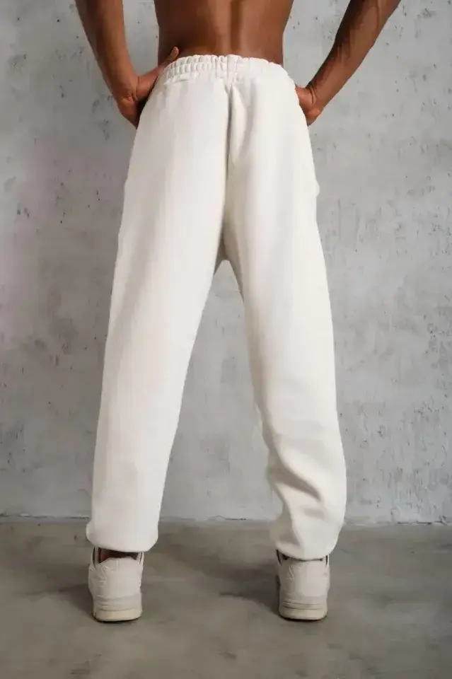 Erkek Üç İplik Alt Eşofman Lastikli - Beyaz