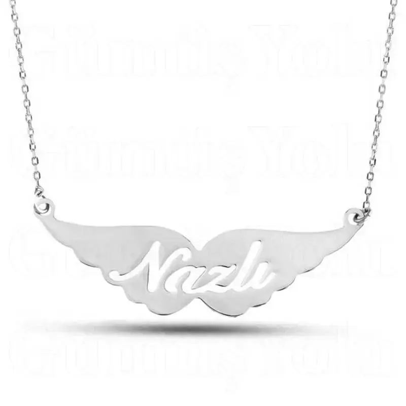 Kişiye Özel 14K Altın Kaplama Melek Kanatlı İsim Kolye