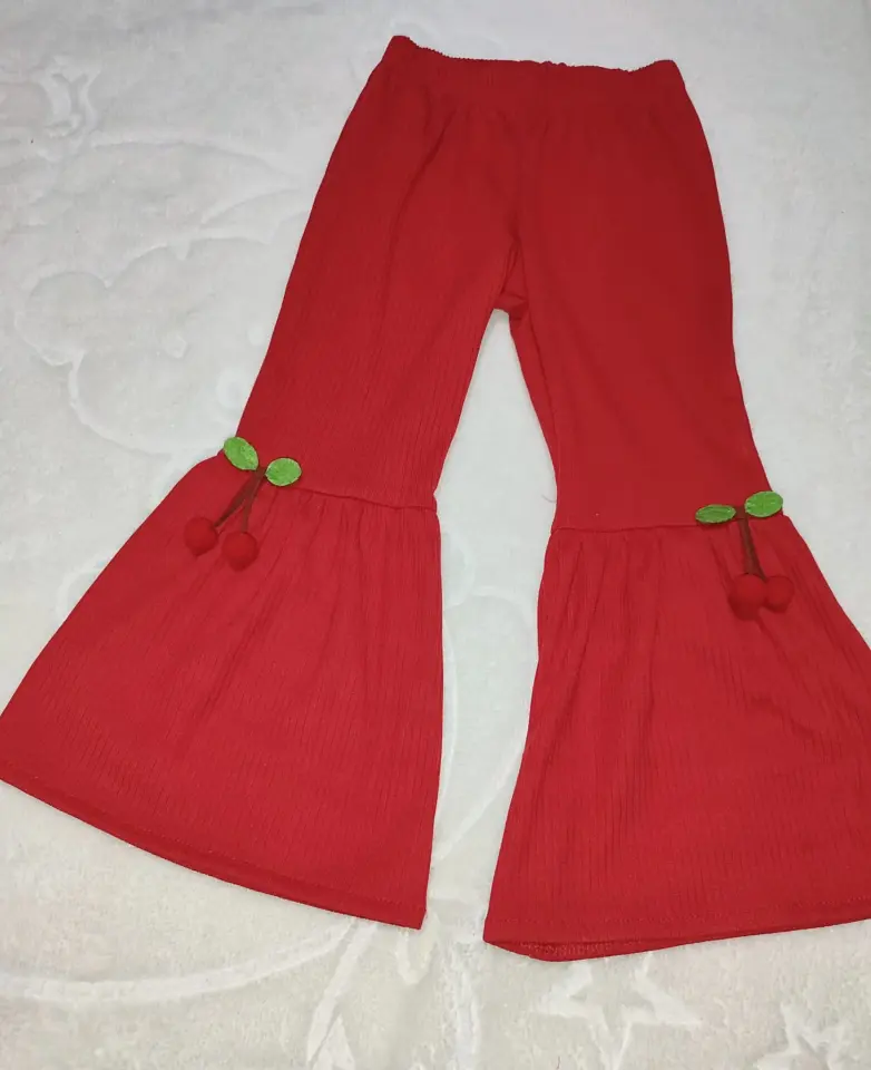 1-2-3-4 Yaş Kiraz Baskılı Tişört İspanyol Paçalı Likralı 2li Kız Çocuk Takımı