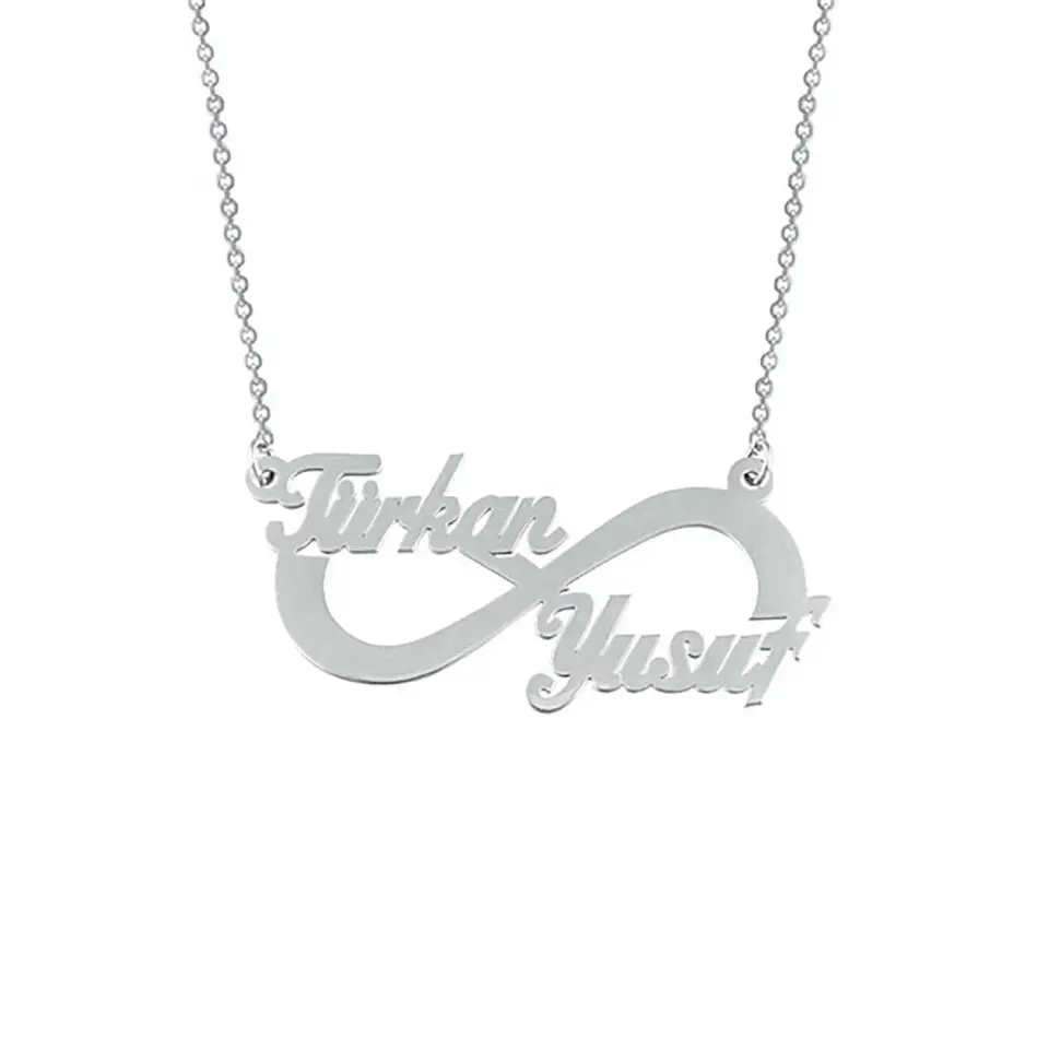 Kişiye Özel 14K Altın Kaplama Çift İsimli Sonsuzluk Kolye