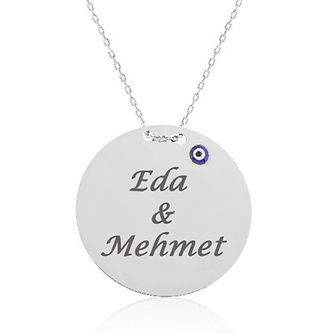 Kişiye Özel 14K Altın Kaplama Yuvarlak İsim Kolye – Nazar Boncuklu