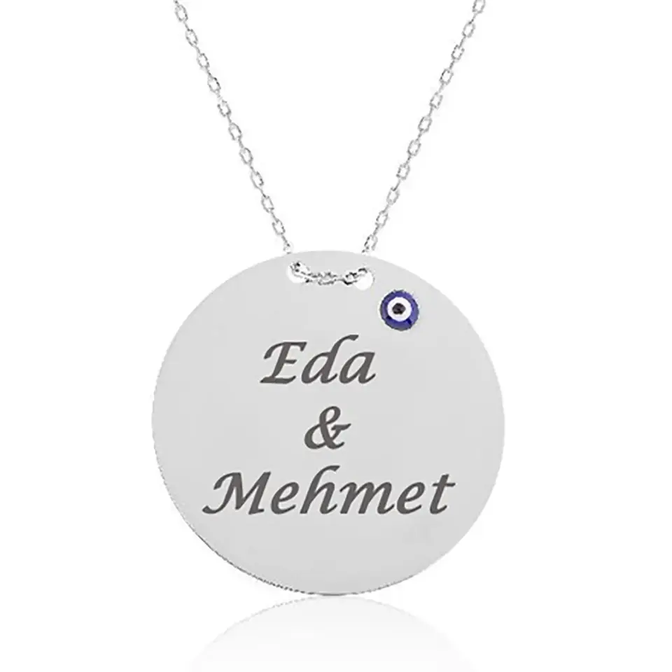 Kişiye Özel 14K Altın Kaplama Yuvarlak İsim Kolye – Nazar Boncuklu