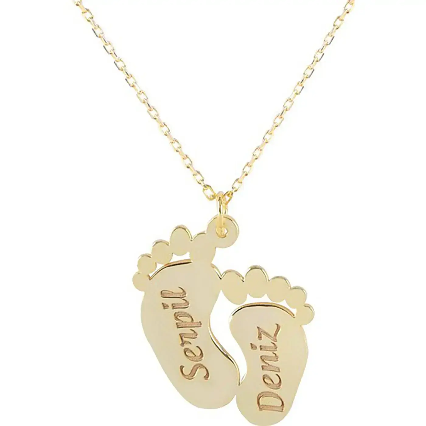 Kişiye Özel İsimli 14K Altın Kaplama / Gümüş Ayak İzi Kolye