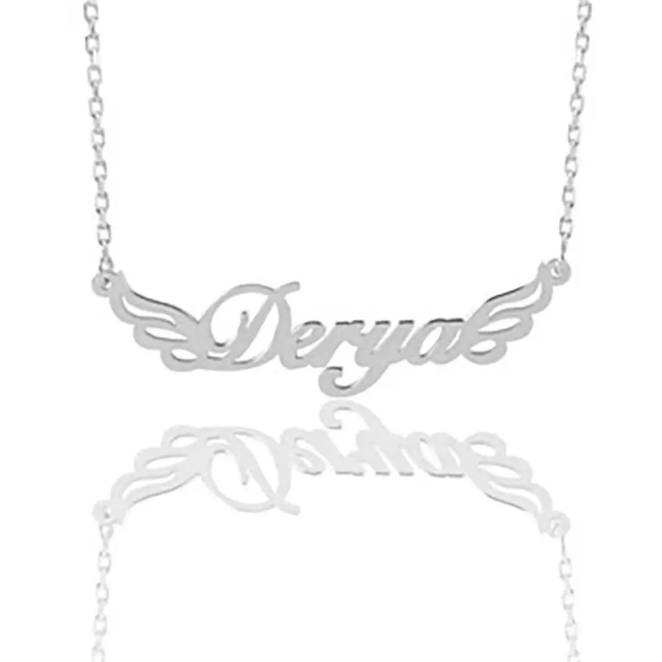 Kişiye Özel 14K Altın Kaplama Melek Kanatlı İsim Kolye