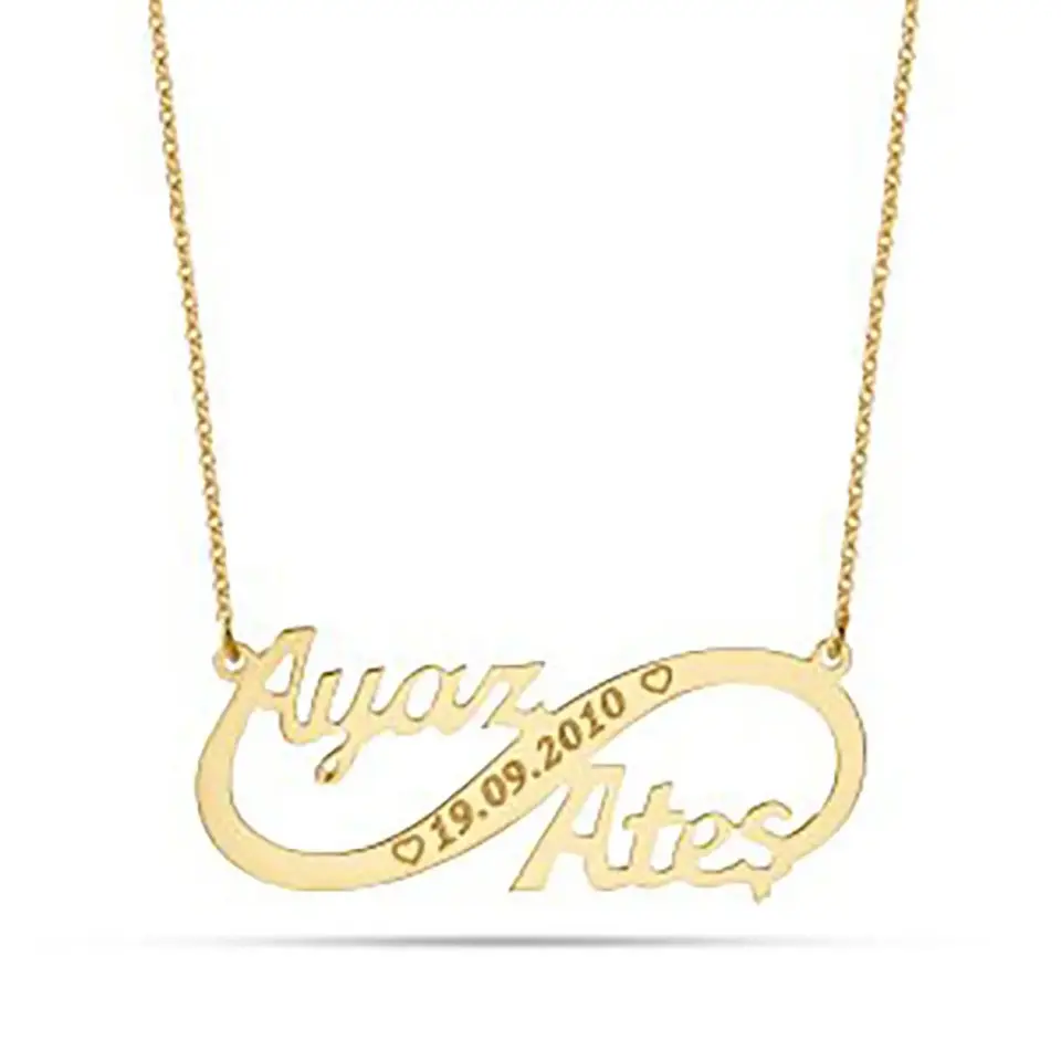 Kişiye Özel İsimli 14K Altın Kaplama / Gümüş Sonsuzluk Kolye