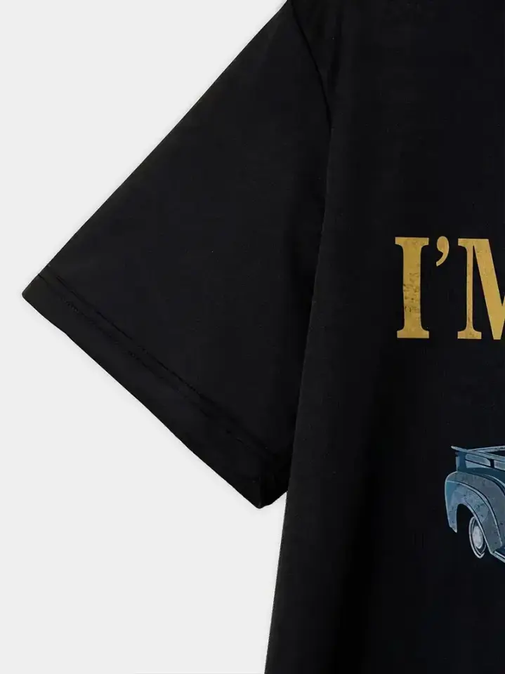 Baskılı Oversize Bisiklet Yaka T-shirt - Siyah