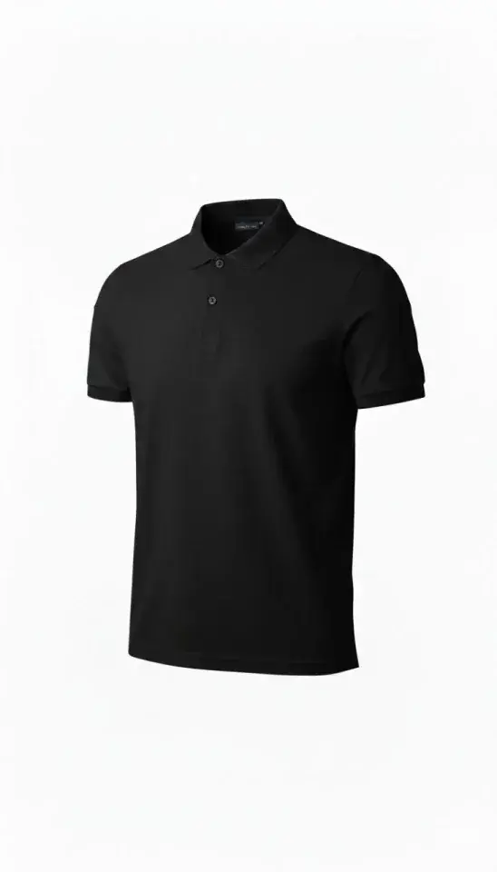 Erkek Pike Kumaş Düğmeli Yaka Regular Fit Günlük Kısa Kol Tişört T-shirt - Siyah