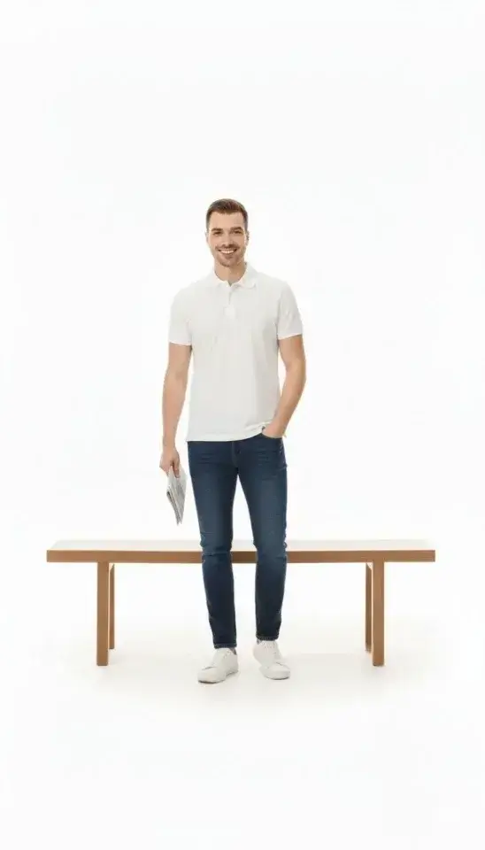 Erkek Pike Kumaş Düğmeli Yaka Regular Fit Günlük Kısa Kol Tişört T-shirt - Beyaz