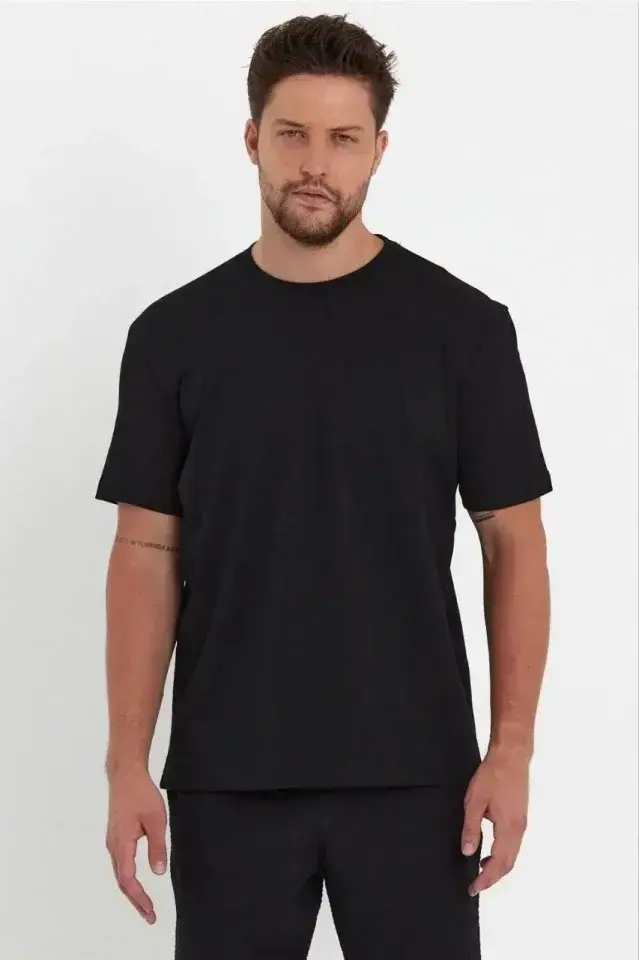 Erkek 24/1 Düz A Kalite Oversize T-shirt - Siyah
