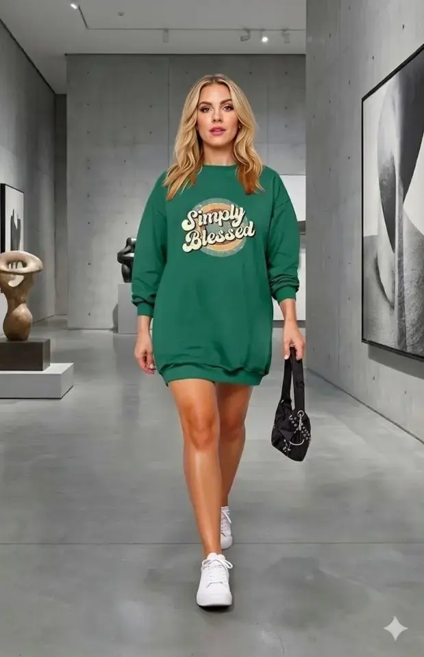 Kadın Uzun Kollu Bisiklet Yaka Yazılı Viskon Iki Iplik Elbise