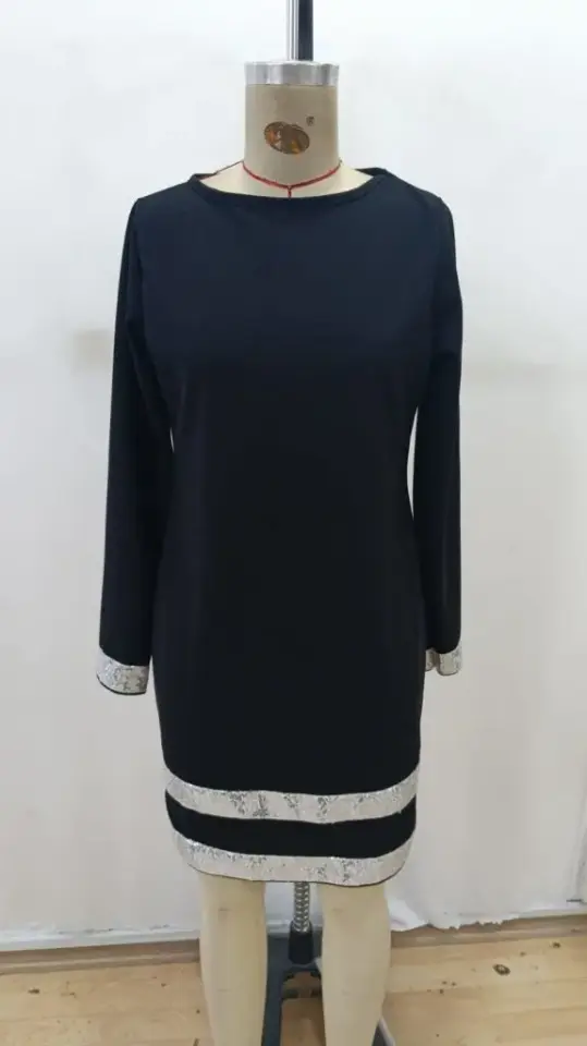 Kadın Uzun Kollu Bisiklet Yaka Mini Ithal Krep Elbise