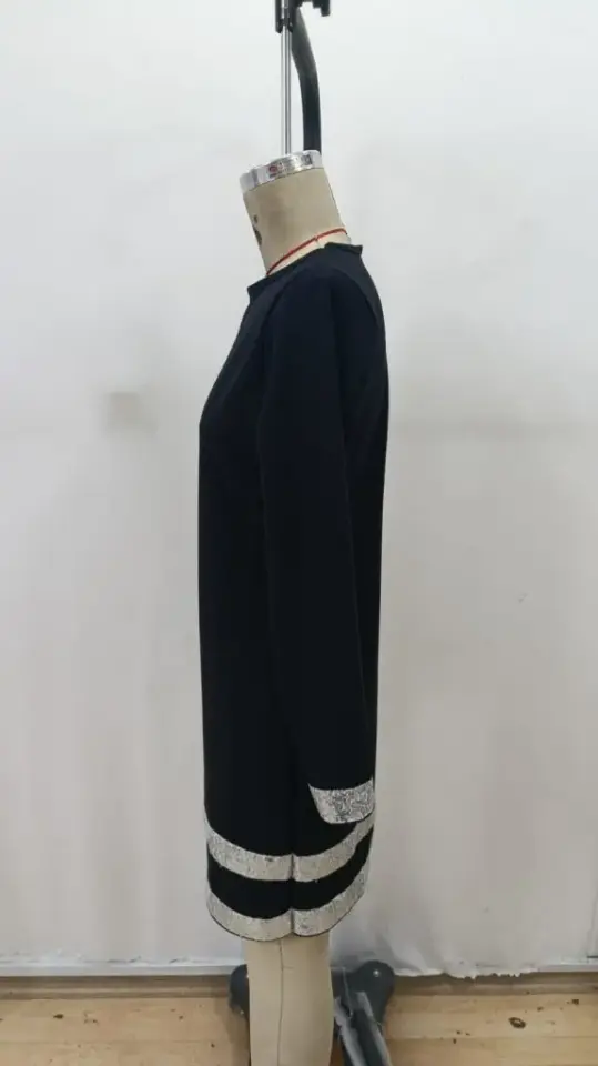 Kadın Uzun Kollu Bisiklet Yaka Mini Ithal Krep Elbise