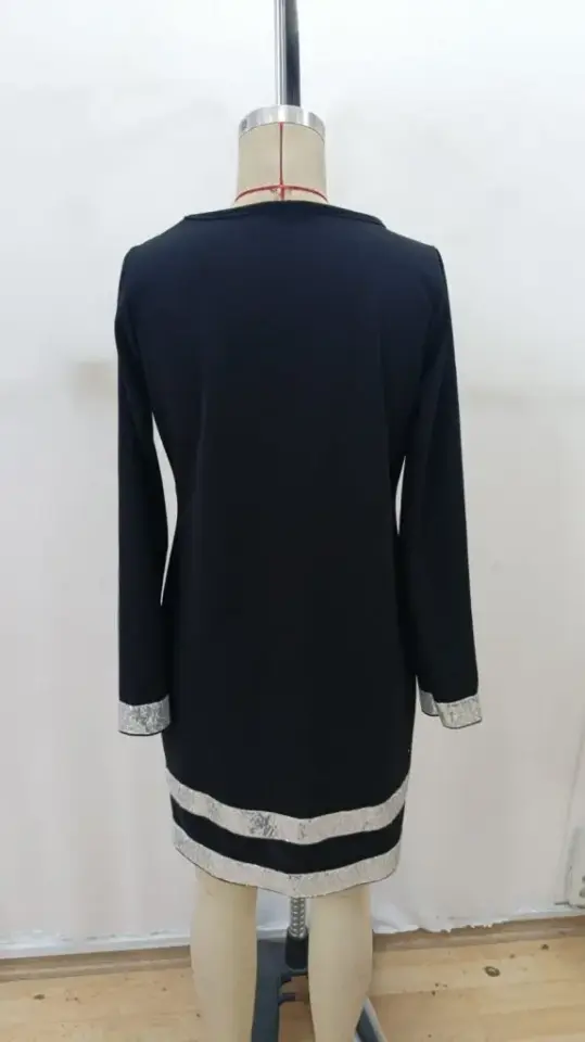 Kadın Uzun Kollu Bisiklet Yaka Mini Ithal Krep Elbise