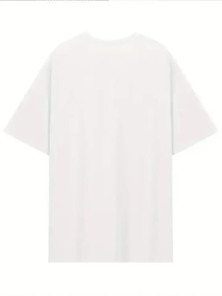 Baskılı Oversize Bisiklet Yaka T-shirt - Beyaz