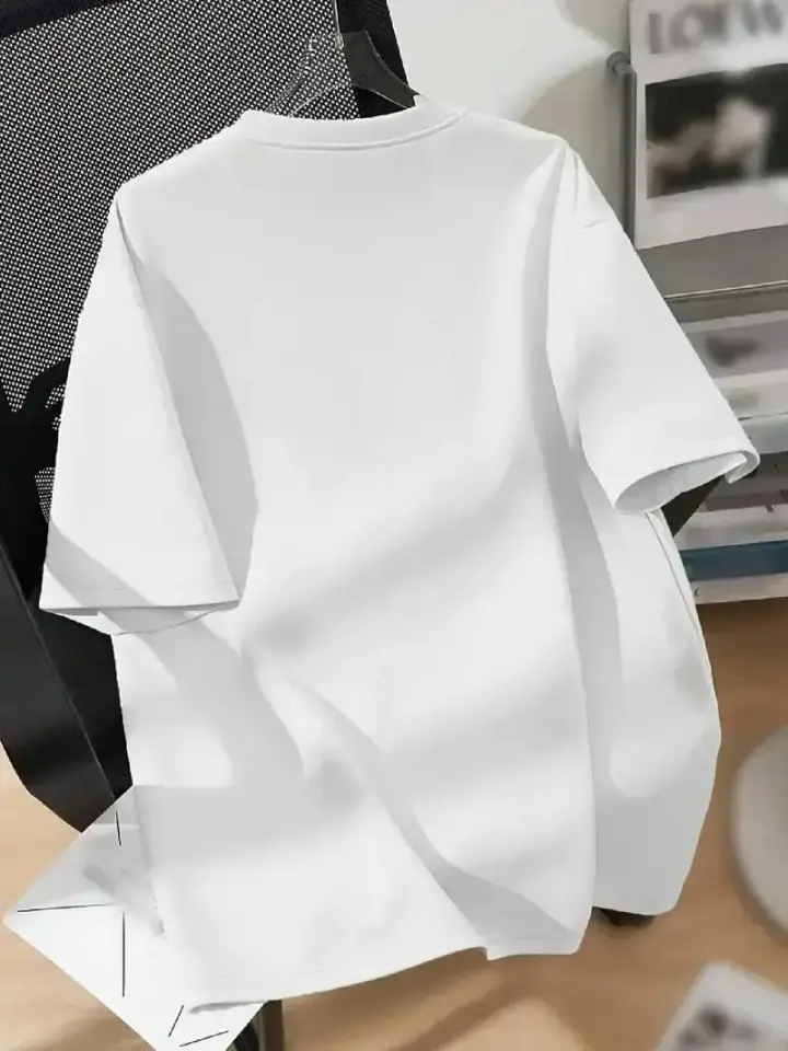 Baskılı Oversize Bisiklet Yaka T-shirt - Beyaz