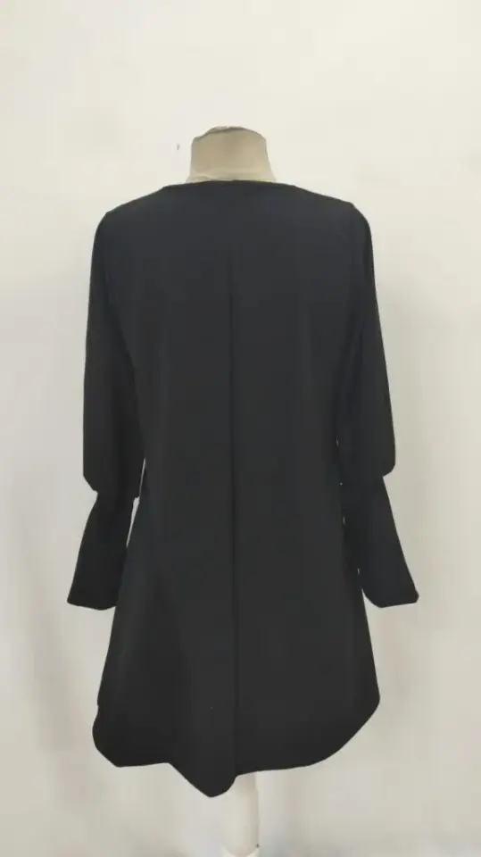 Kadın Uzun Kollu V Yakalı Kısa Ithal Krep Elbise