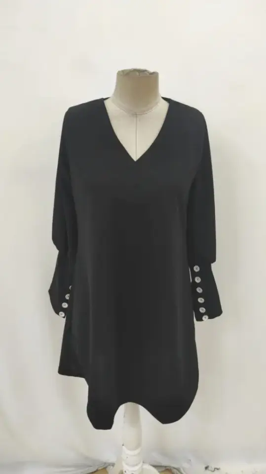 Kadın Uzun Kollu V Yakalı Kısa Ithal Krep Elbise