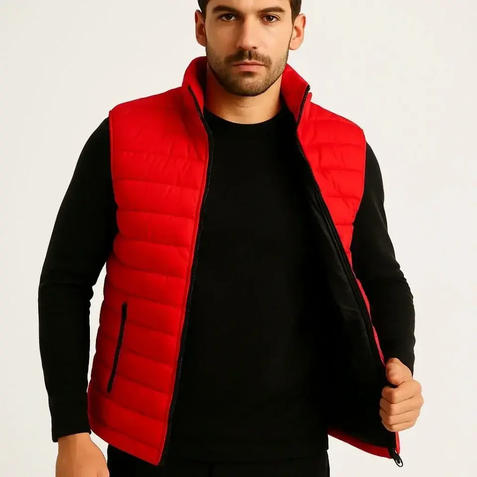 Şişme Fermuarlı Yelek Su Itici Kapitone Astarlı Kumaş Cepli