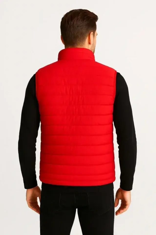 Şişme Fermuarlı Yelek Su Itici Kapitone Astarlı Kumaş Cepli